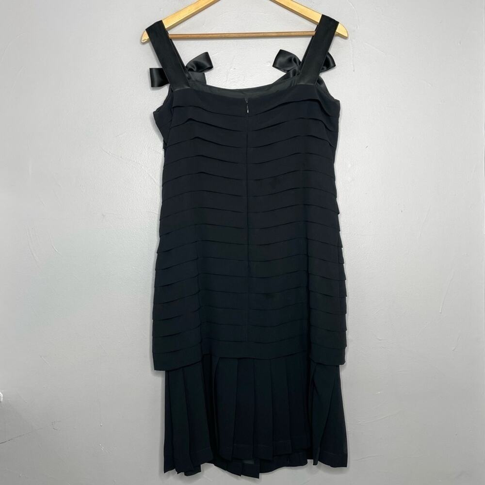 LOUIS FERAUD Vintage Dress Womens Size 12 Black Ruffle Ribbon Bow Pleated German - Picture 5 of 10